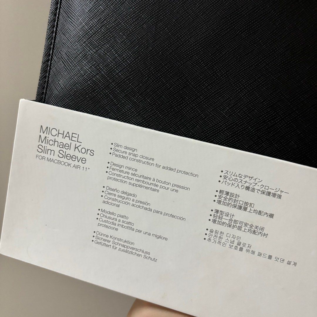 Michael Kors Slim Sleeve for Macbook Air 11” (Category: Laptop Bags & Sleeves) located in Manila. Submitted by diariesofashopaholic (Listing ID 1318200114, Image 3). Description: original price $100 (₱5800) authentic never used (no paper bag).