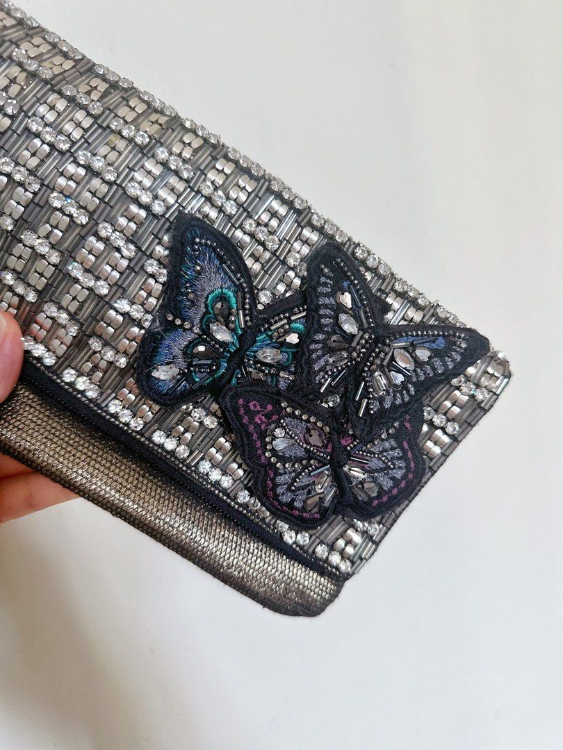 Monsoon Accessorize Foldover Clutch Purse with Rhinestones Butterflies Carousell