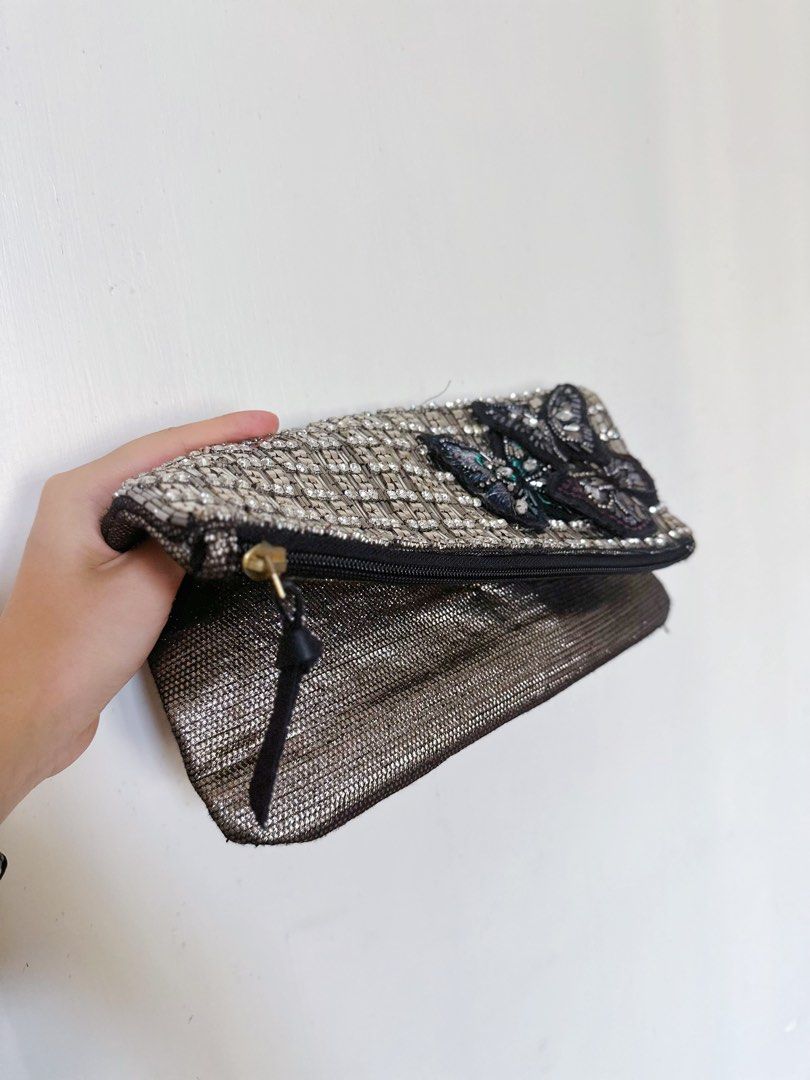 Monsoon Accessorize Foldover Clutch Purse with Rhinestones Butterflies