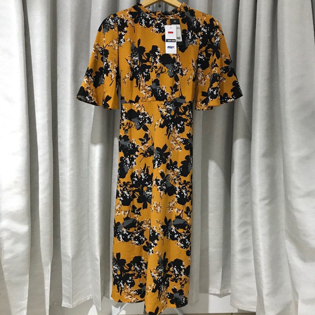 NEW Dress Max Fashion Floral Mustard, Fesyen Wanita, Pakaian