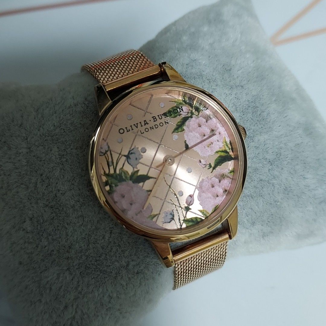 Olivia Burton Rose Gold Floral Mesh Watch Women s Fashion Watches Accessories Watches on Carousell