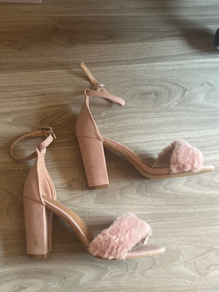pink fluffy high heels Women s Fashion Footwear Heels on Carousell