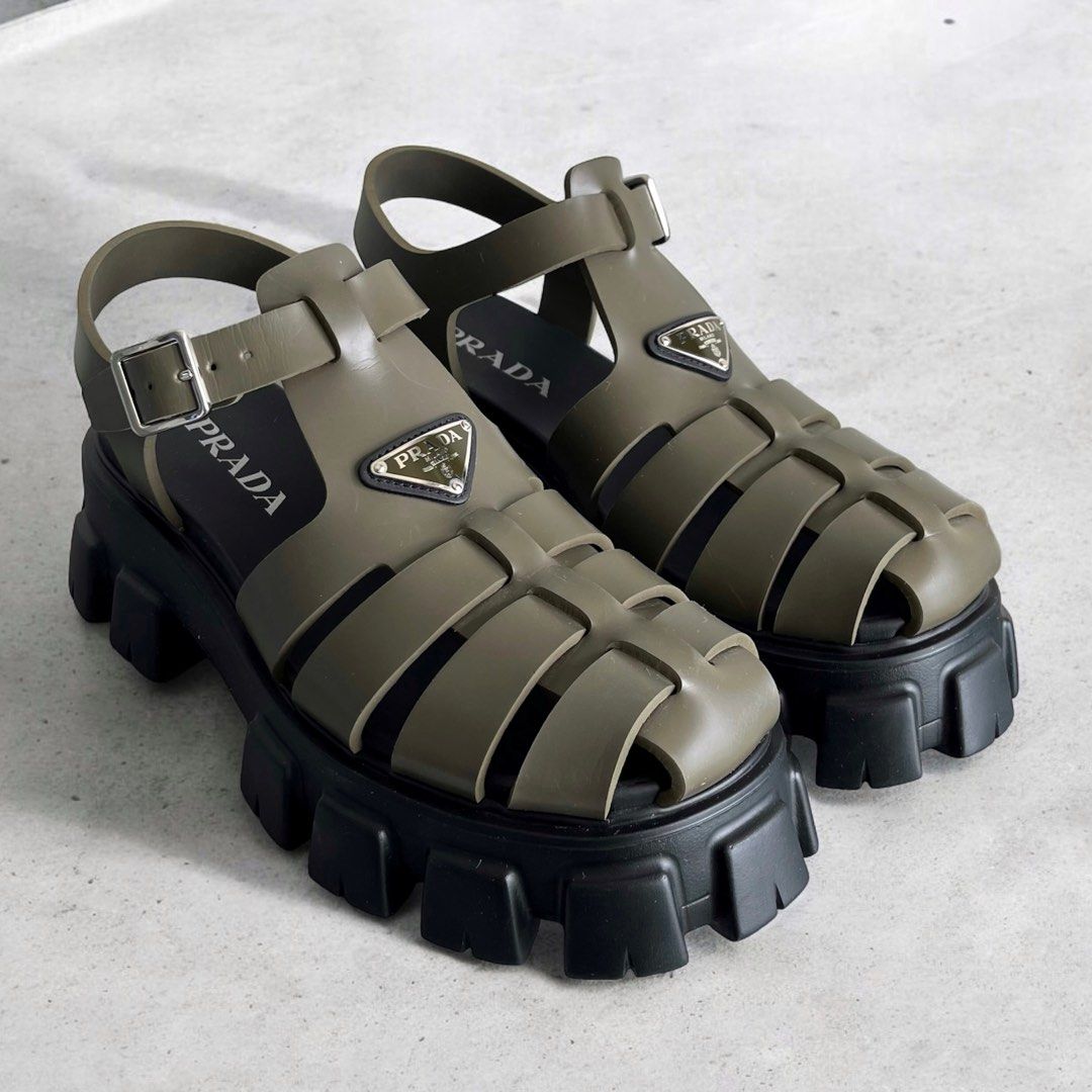 Prada Monolith Sandals in Military Green, Luxury, Sneakers 