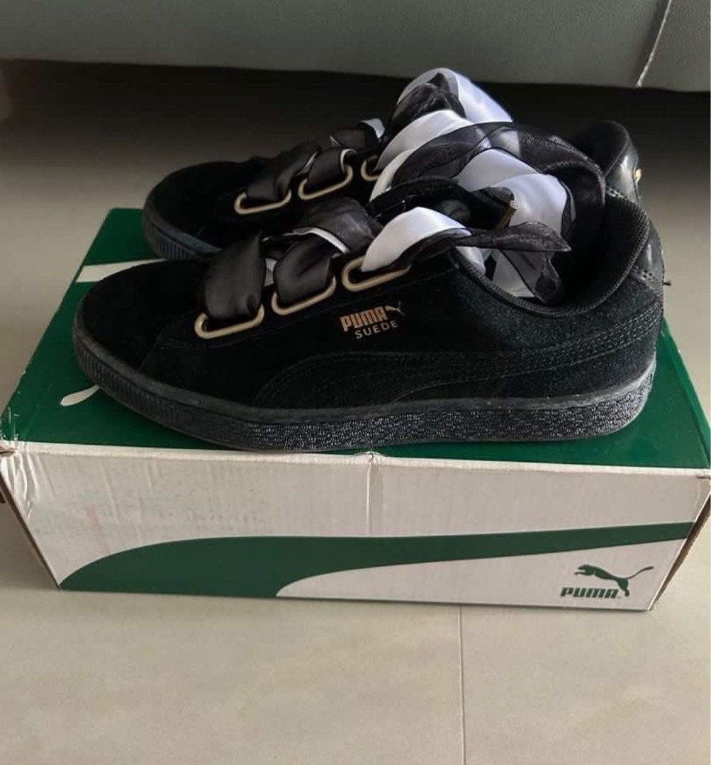 Puma basket heart black suede shop