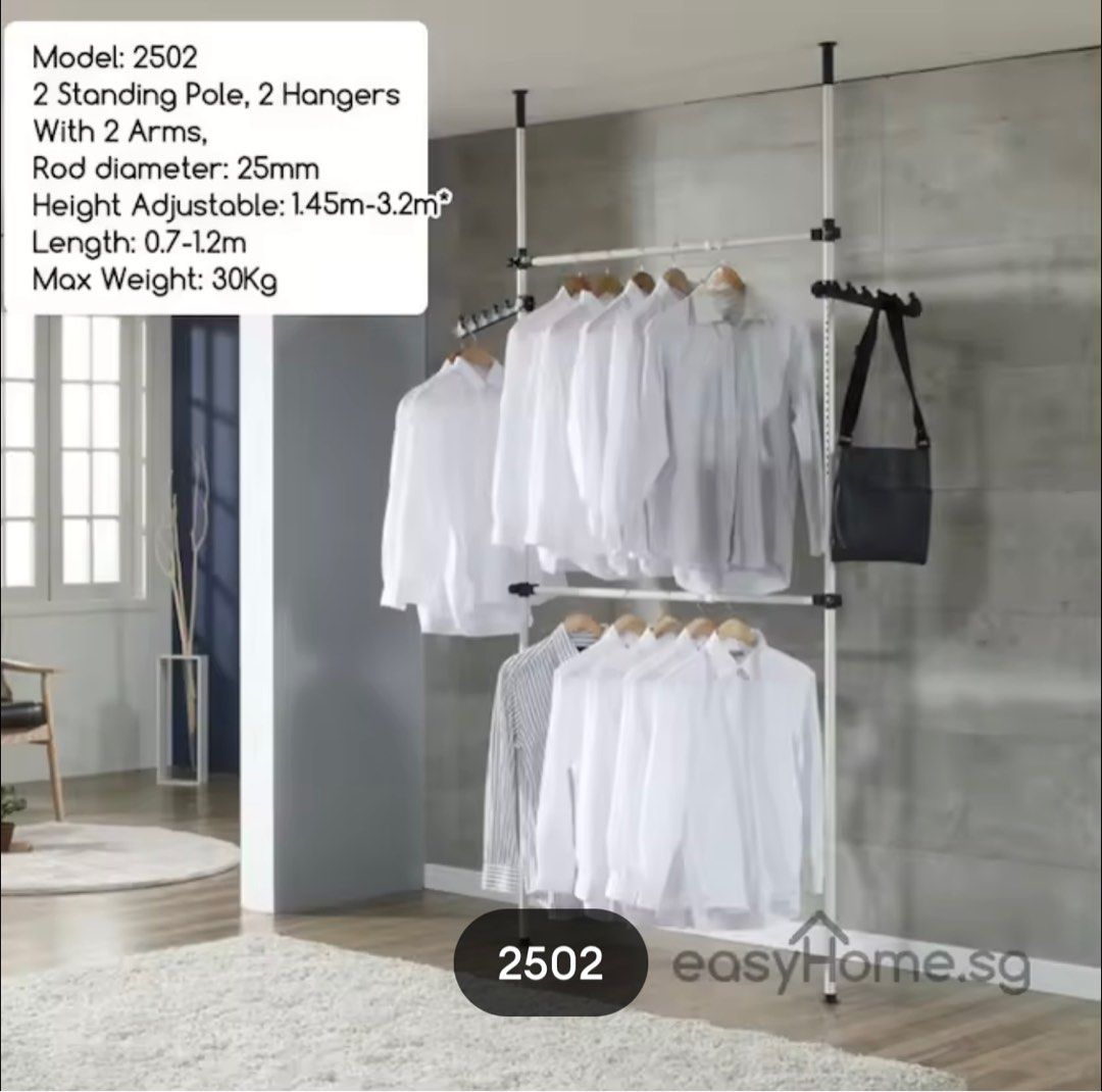 SG OFFER 2502 Korean Standing Pole Clothes Rack Adjustable Hanger Bar Drying Shelf
