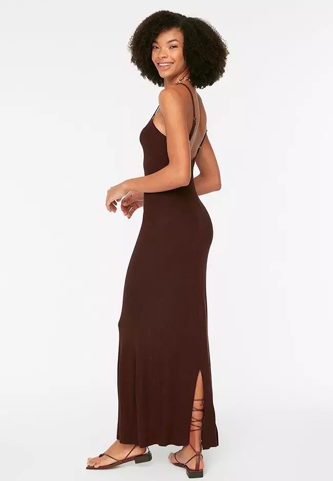 Trendyol Knitwear Maxi Dress Brown Women s Fashion Dresses Sets Dresses on Carousell