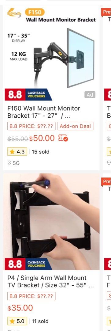 TV monitor wall hanger 32 55inch and ceiling hanger Computers Tech Parts Accessories Other Accessories on Carousell