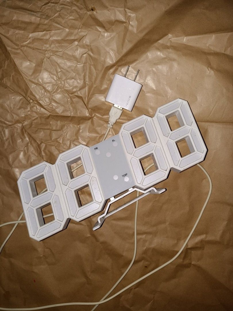 White LED Clock (Category: Clocks) located in Paranaque City. Submitted by hjspc (Listing ID 1318079425, Image 1). Description: Has paint smears at the back and wire got a bit yellow but still functional Adapter not included.