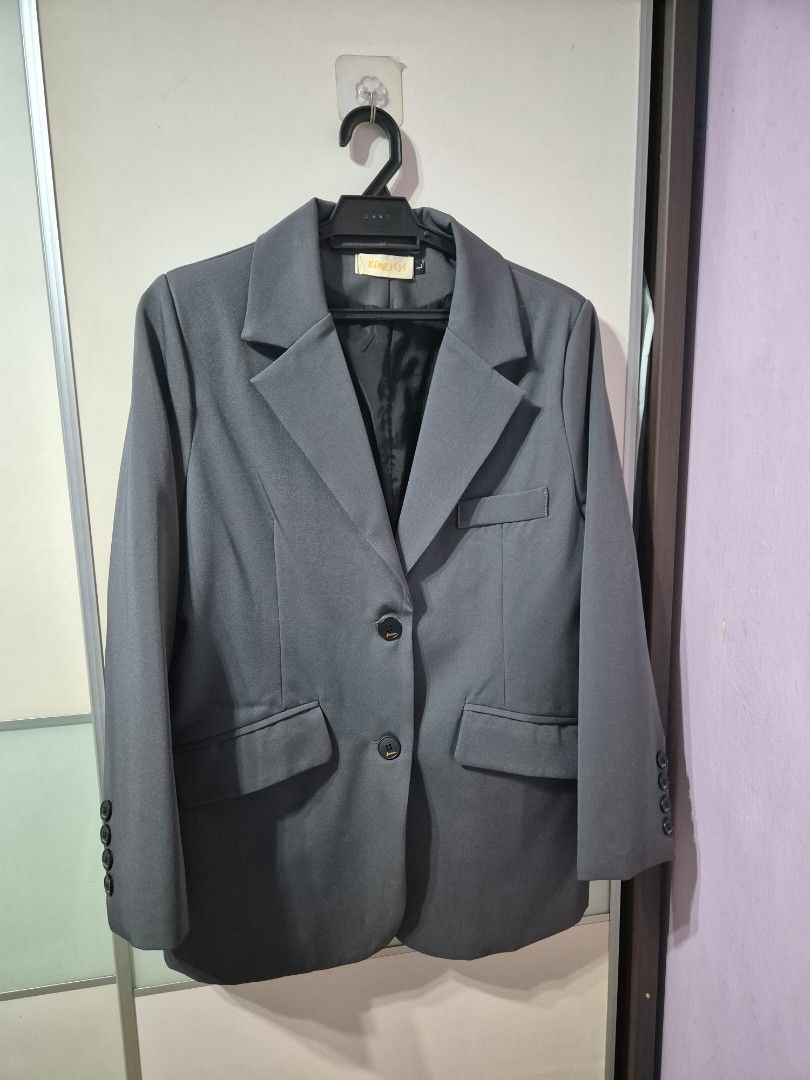 Women Oversized Coat Casual Smart Jacket Grey