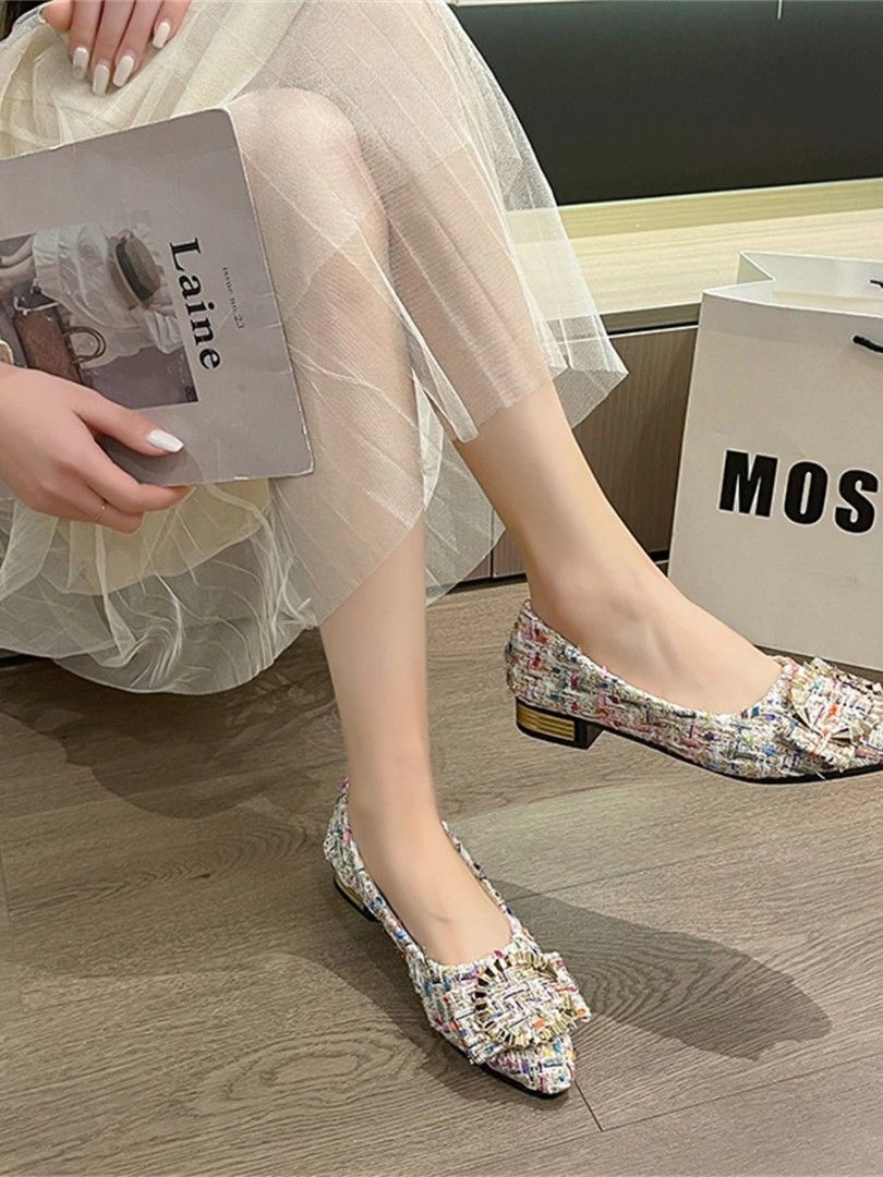 Women Slip On Plaid Pattern Pointed Toe Casual Shoes 5647 (Size:36