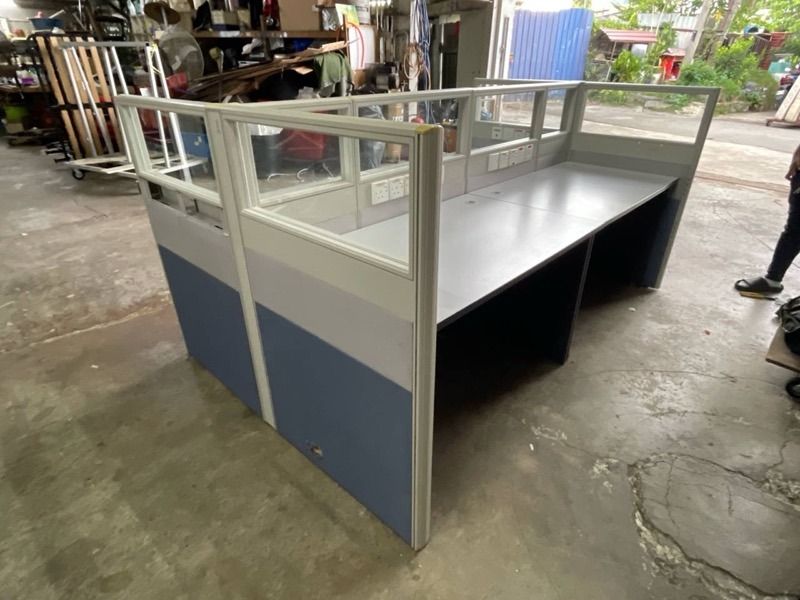 YB14E Meja Ofis 4 Cluster 4' Table WorkStation Partition Blue Grey ...