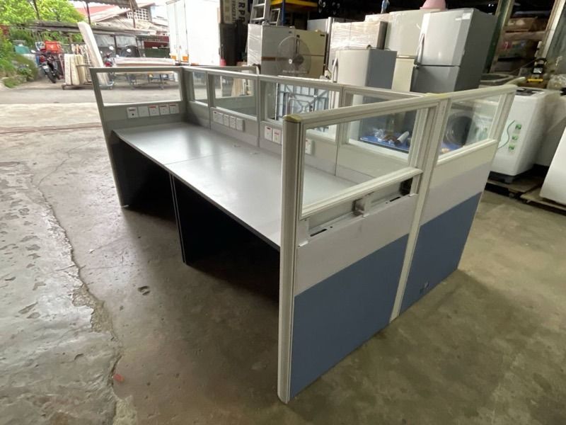 YB14E Meja Ofis 4 Cluster 4' Table WorkStation Partition Blue Grey ...