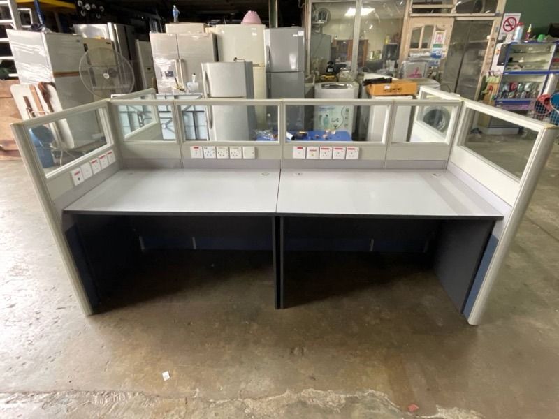 YB14E Meja Ofis 4 Cluster 4' Table WorkStation Partition Blue Grey ...