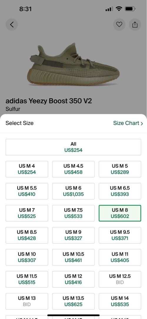 Yeezy supply size chart on sale