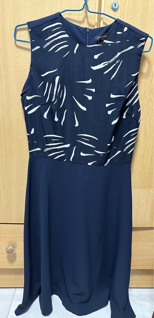 Zalora Navy blue patten dress Women s Fashion Dresses Sets Dresses on Carousell