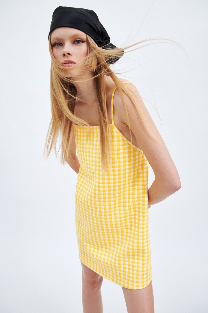 Zara Yellow Gingham Dress Checkered Women s Fashion Dresses Sets Dresses on Carousell