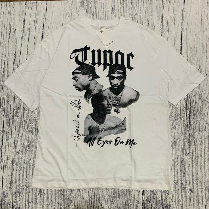 Baju Kaos PULL&BEAR Oversize/T-Shirt Vintage Tupac All Eyes On Me Putih
