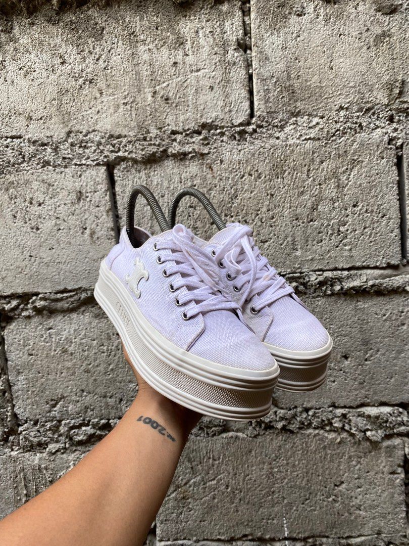 Celine White Jane Lace Up Sneaker Women s Fashion Footwear Sneakers on Carousell