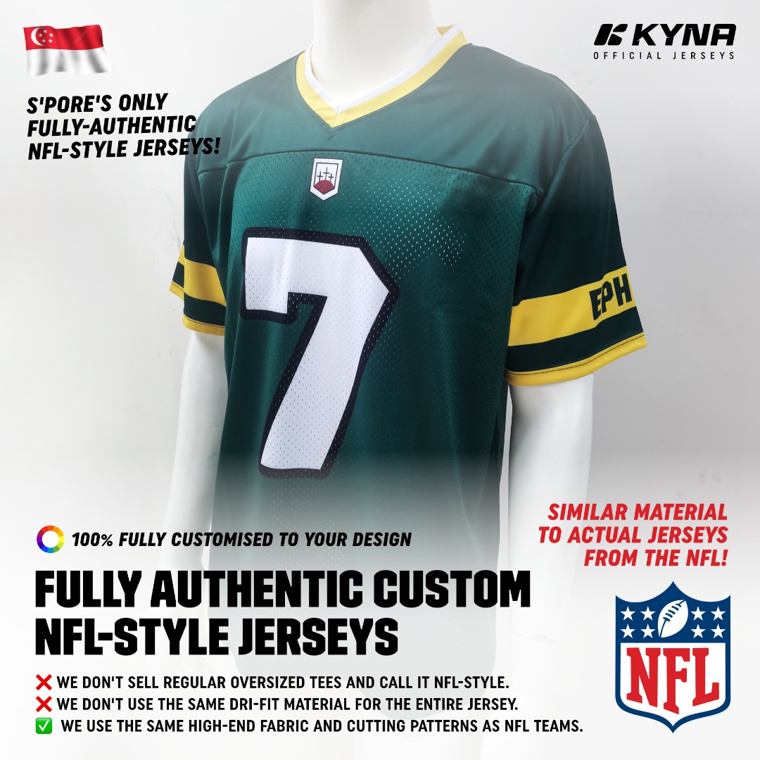 Custom NFL Style Jerseys ONLY SINGAPORE MANUFACTURER TO OFFER FULLY AUTHENTIC NFL STYLE JERSEY