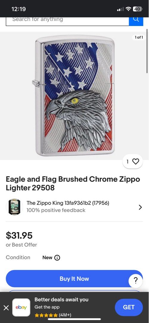 Eagle and Flag Brushed Chrome Zippo Lighter 29508 (Category: Accessory Holder, Box & Organizers) located in Apalit. Submitted by rami_ (Listing ID 1318293563, Image 2). Description: nego, pm lang.