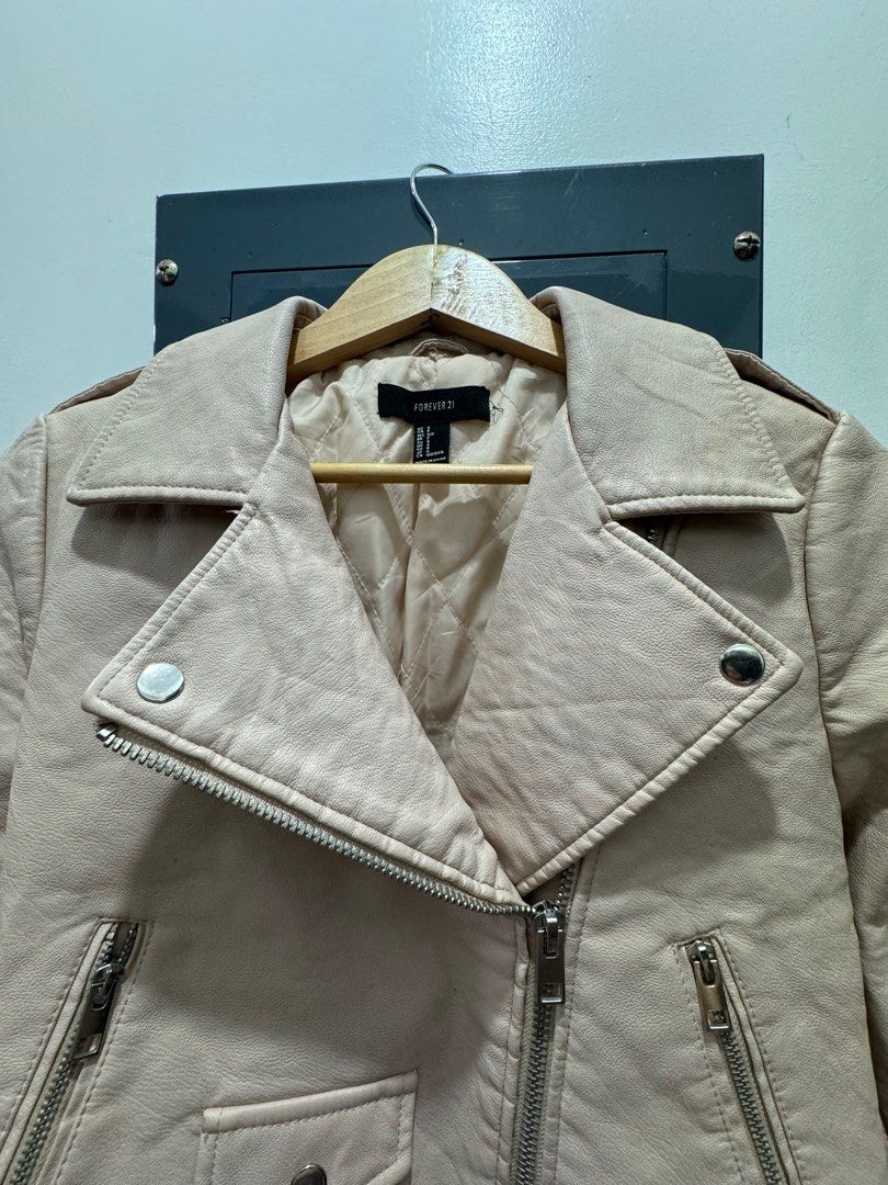 F21 FOREVER 21 LIGHT PINK LEATHER MOTO JACKET Women s Fashion Coats Jackets and Outerwear on Carousell