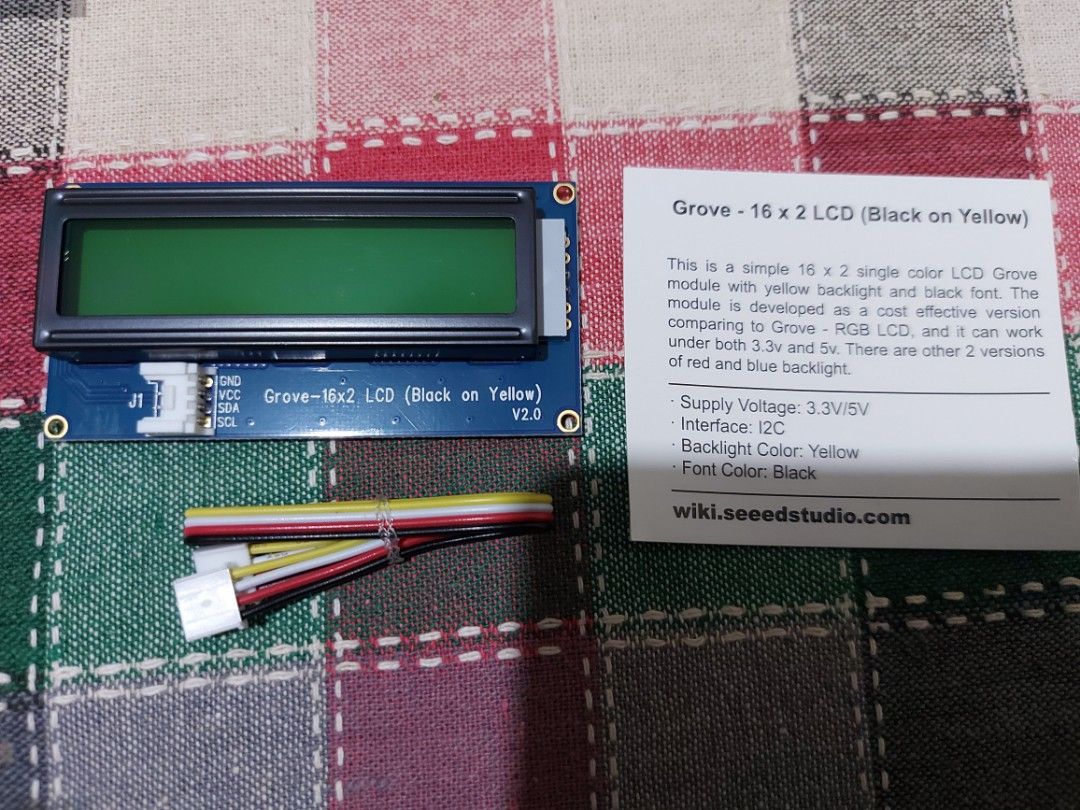 Grove - 16 x 2 LCD (Black on Yellow) （分類：桌上電腦）位於 Hong Kong。 由 tissuehkg 提交（商品編號 1318407662，圖片 1）。簡介： https://www.taiwaniot.com.tw/product/grove-i2c-16-x-2-lcd-%E6%B6%B2%E6%99%B6%E6%A8%A1%E7%B5%84-%E9%BB%83%E5%BA%95%E9%BB%91%E5%AD%97-seeed%E5%8E%9F%E5%BB%A0/。