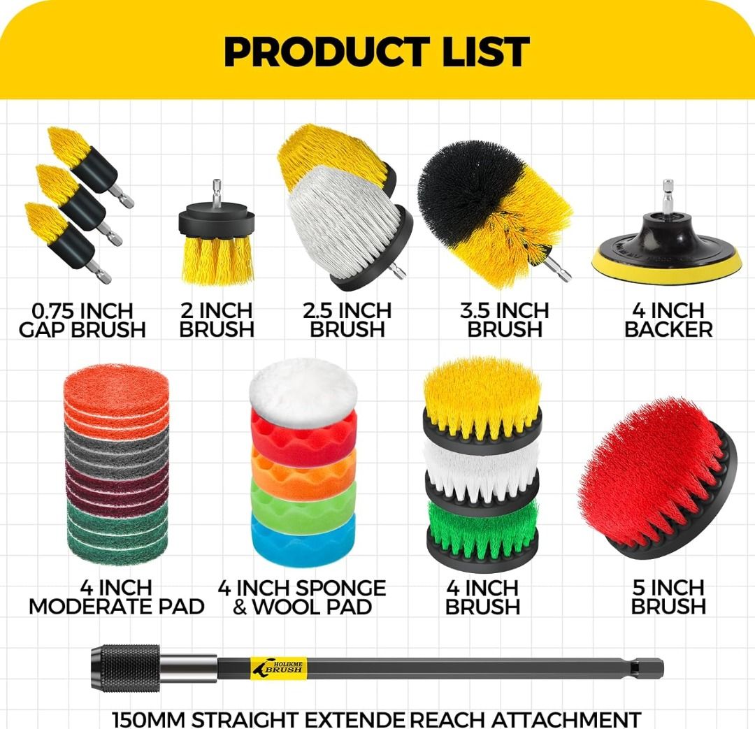 4-Pack Power Scrubber Brush Set With Long Extension Attachment For Drill – Cleaning Kit