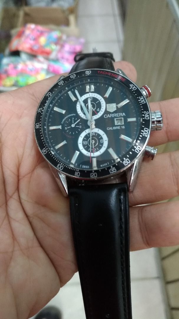 jam tangan pria tag heuer automatic chronograph strap kulit siap pakai normal semua Fesyen Pria Jam Tangan di Carousell