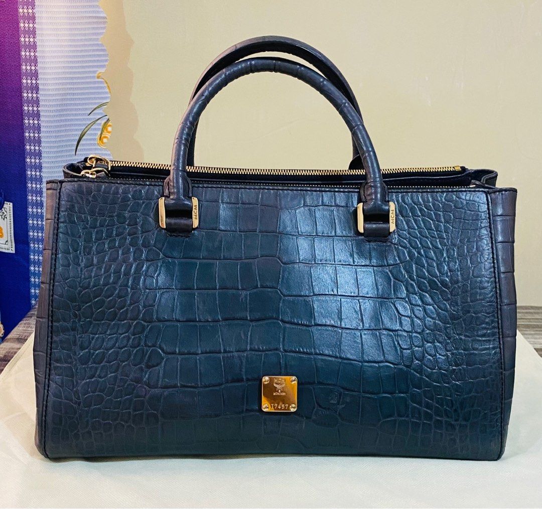 MCM Croc Embossed in Charcoal Grey Luxury Bags Wallets on Carousell
