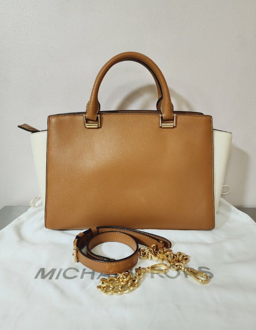 Michael Kors Medium Sylvia Satchel Bag (Category: Cross-body Bags) located in Valenzuela. Submitted by absolutelychick (Listing ID 1318283700, Image 3). Description: L 15" x W 5" x H 8.75" with original dustbag jrs, lbc, j&t lalamove/grab ready.