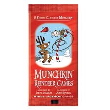 Munchkin reindeer games (Category: Board Games & Puzzles) located in Quezon City. Submitted by whizdepot (Listing ID 1318287038, Image 1). Description: Those scary Reindeer are back! And they've brought new Santa monsters like Teeny Tiny Tim, Recalled Toys, and (eek!) Mrs. Claus. You know what you have to do. Kill them and take their stuff! Armor yourself in Tinsel, and grab the Snow Shoes and the Reindeer Hat. Celebrate Christmas the Munchkin wa