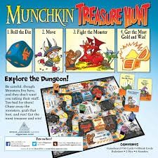 Munchkin treasure hunt Board Game (Category: Board Games & Puzzles) located in Quezon City. Submitted by whizdepot (Listing ID 1318276766, Image 3). Description: Munchkin Treasure Hunt is a fun board game for up to six players, ages 6 and up – now everyone in the family can be a Munchkin! Treasure Hunt comes with a board, two custom six-sided dice, 96 colorful cards, four blank cards (so you can write your own!), six character standees, and a rul
