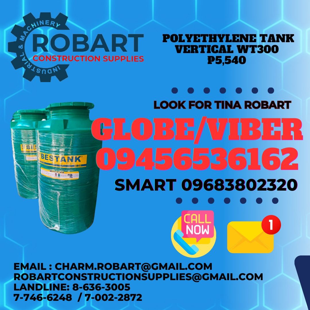 Polyethylene Tank vertical: WT300 Green (Category: Construction & Building Materials) located in Manila. Submitted by tina.sales (Listing ID 1318342415, Image 1). Description: Polyethylene Tank vertical: WT300 Green 𝑹𝑶𝑩𝑨𝑹𝑻 𝑪𝑶𝑵𝑺𝑻𝑹𝑼𝑪𝑻𝑰𝑶𝑵 𝑺𝑼𝑷𝑷𝑳𝑰𝑬𝑺 𝑶𝒇𝒇𝒊𝒄𝒆 𝑨𝒅𝒅𝒓𝒆𝒔𝒔: 𝟏𝟒𝟎𝟓 𝒀𝒖𝒔𝒆𝒄𝒐 𝑺𝒕. 𝑺𝒕𝒂 𝑪𝒓𝒖𝒛 𝑴𝒂𝒏𝒊𝒍𝒂 𝑺𝑬𝑵𝑫 𝑼𝑺 𝑴𝑬𝑺𝑺𝑨𝑮𝑬 𝑭𝑶𝑹 𝑰𝑵𝑸𝑼𝑰𝑹𝑰𝑬𝑺 ‼️ ‼️ 𝑮𝒍𝒃𝒆 - (𝟢𝟫𝟒𝟓-𝟔𝟓𝟑-𝟔𝟏