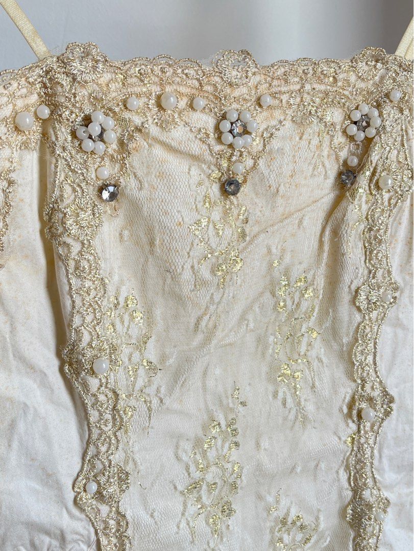 Prinvesscore cream coquette dress (Category: Dresses) located in Davao. Submitted by msfranfine (Listing ID 1318269953, Image 3). Description: Dreamy princesscore coquette dress with beadwork and lace Has stains due to storage not sure if removable but it gives off vintage vibes Tags: cottagecore, y2k.