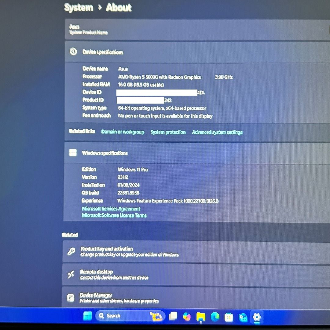 AMD Ryzen 5 5600G Radeon Graphics, Asus Tuf Gaming Mobo, Asus Wifi 6