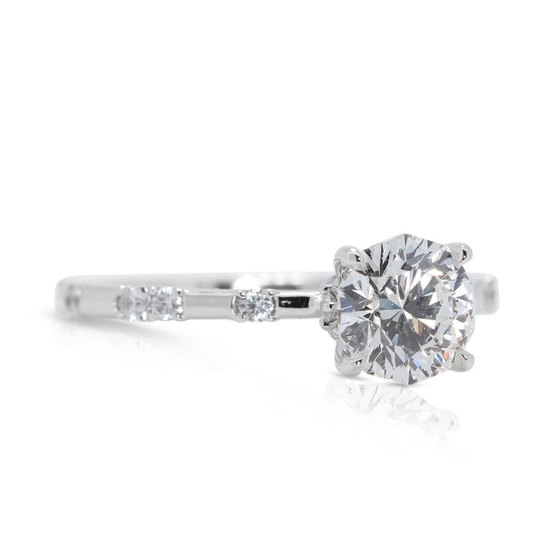 Sparkling Decagon-Cut Natural Diamond Ring in 18K White