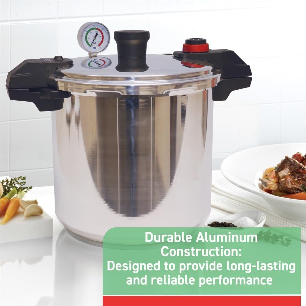 T fal Pressure Cooker Aluminum Pressure Canner 22 Quart 3 PSI Settings Cookware Pots and Pans Large Capacity Cooling Racks Recipe Booket Canning Vegetables Meats Poultry Seafood Silver Furniture Home ...