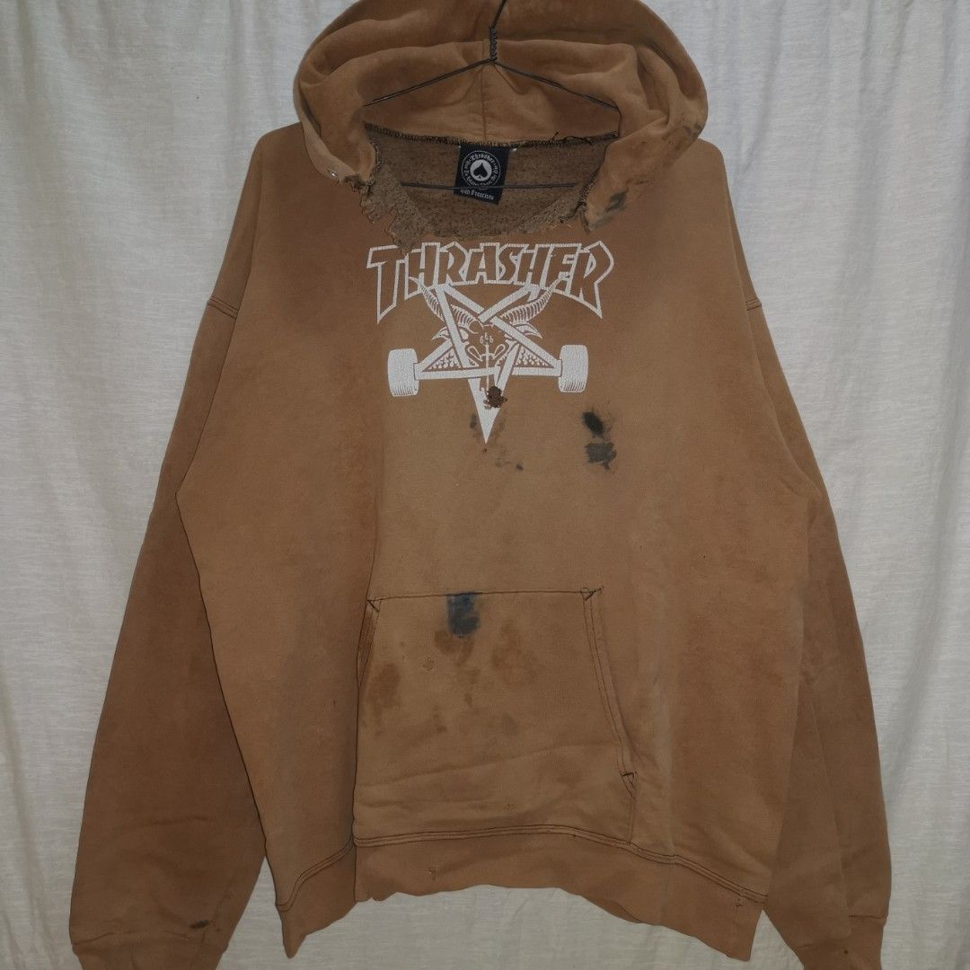 Thrasher Bleach Dye Hoodie Brown Medium fits best Large L26 x W23 Men s Fashion Tops Sets Hoodies on Carousell