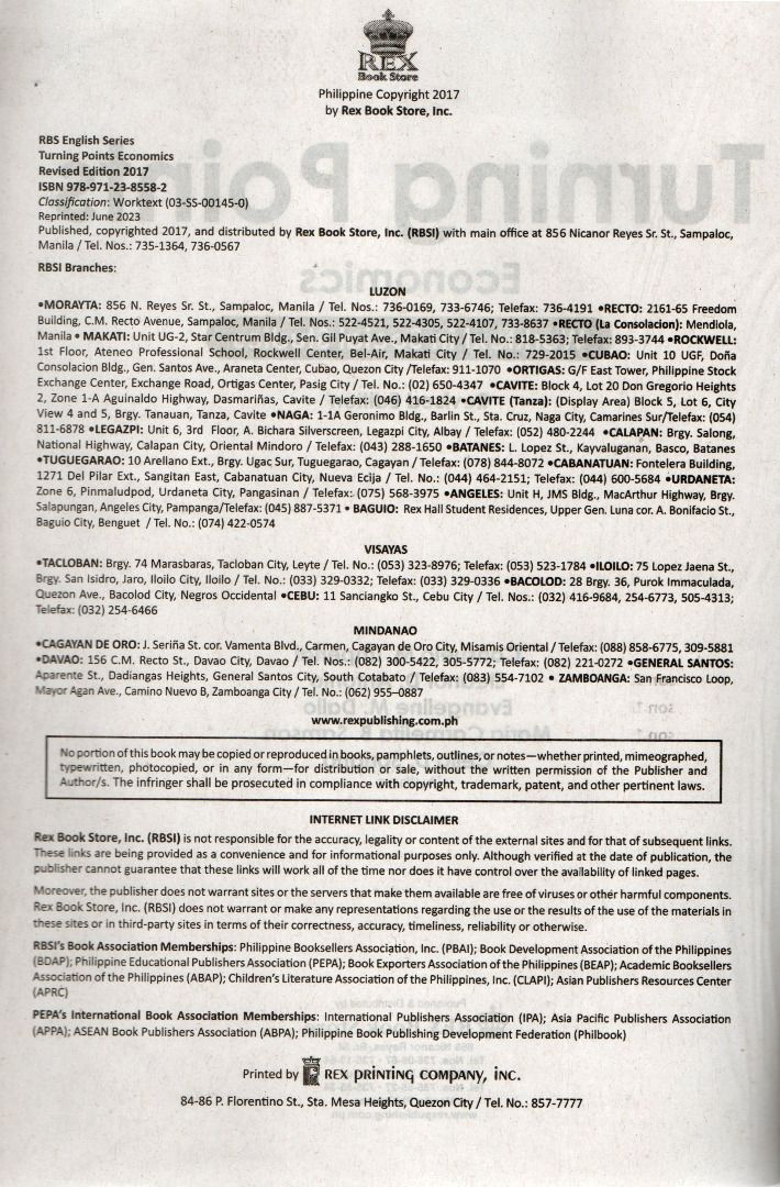 Social 9 Turning Points Economics Revised Edition (Category: Textbooks) located in Valenzuela. Submitted by nkcm1 (Listing ID 1318341104, Image 2). Description: 📚 Social 9 – Turning Points: Economics Worktext in Social Studies Revised Edition 2017 Reprinted June 2023 Rex Book Store ✨ Like new condition ✔️ Clean, unused, and with plastic cover ✔️ No writing, markings, or answers ✅ Pre-owned 📸 Actual photos of the book 💬 PM for additional photos