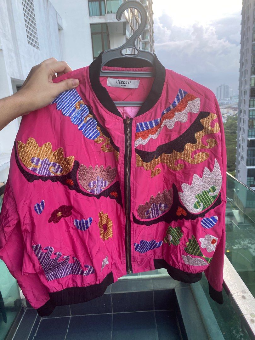 Vintage Pink Rose Flower Print Women's Bomber Jacket