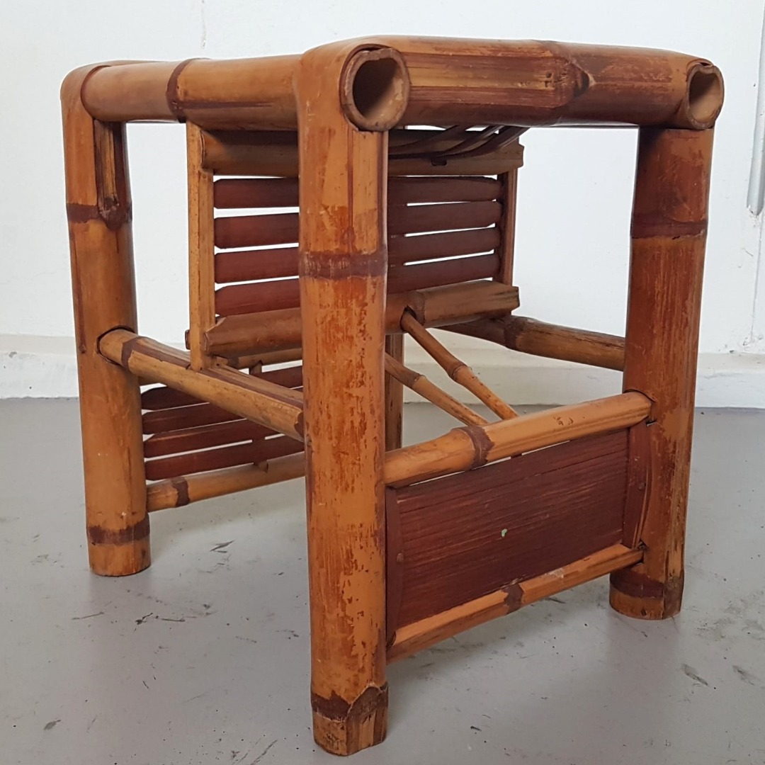 Vintage Rattan Chair, Retro Baby-Sitter Chair, Bamboo Table, Retro