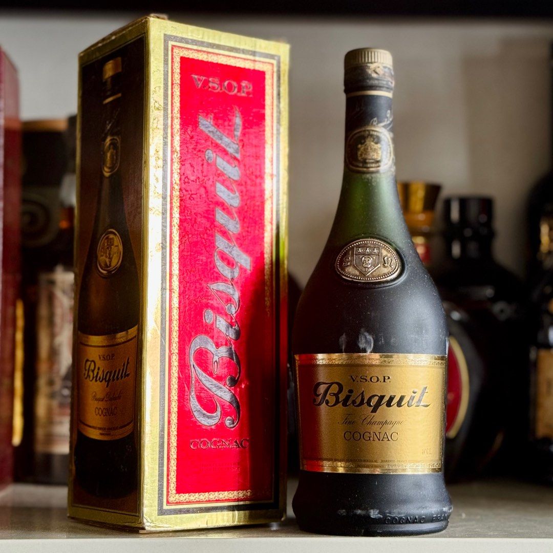 1980s Bisquit VSOP Fine Champagne Cognac vintage green bottle