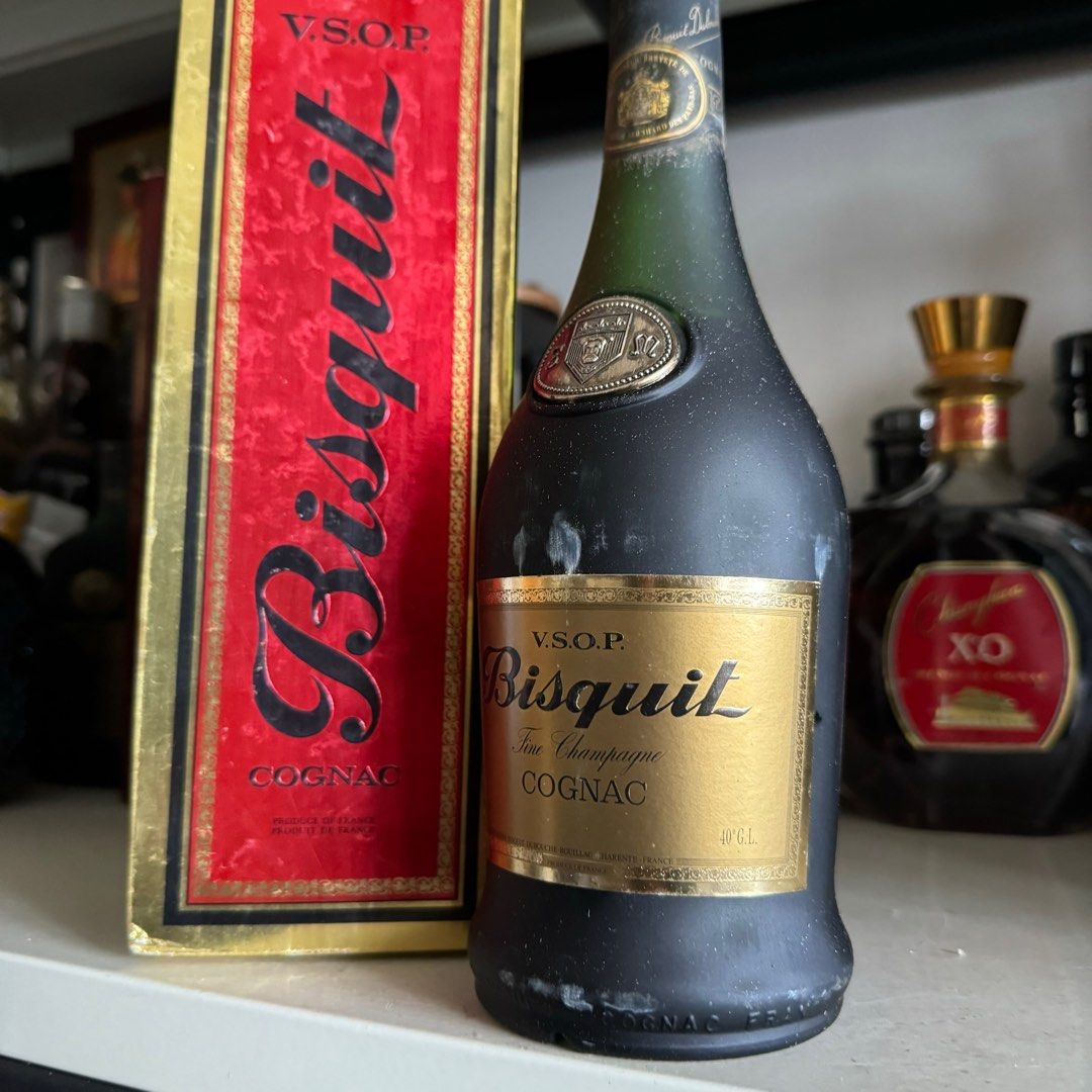 1980s Bisquit VSOP Fine Champagne Cognac vintage green bottle