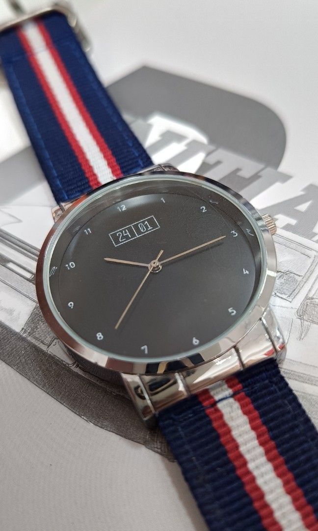 24 01 Quartz Watch Gray Dial (Category: Luxury Watches) located in Quezon City. Submitted by timecheckph (Listing ID 1318546632, Image 1). Description: FOR SALE: 24 01 Quartz Watch Gray Dial PRICE: Php 1,950 Brand new, unworn 40mm solid stainless steel case size No-date configuration Two Way pepsi sailscloth strap Bauhaus design, very rare configuration Please send a PM here..