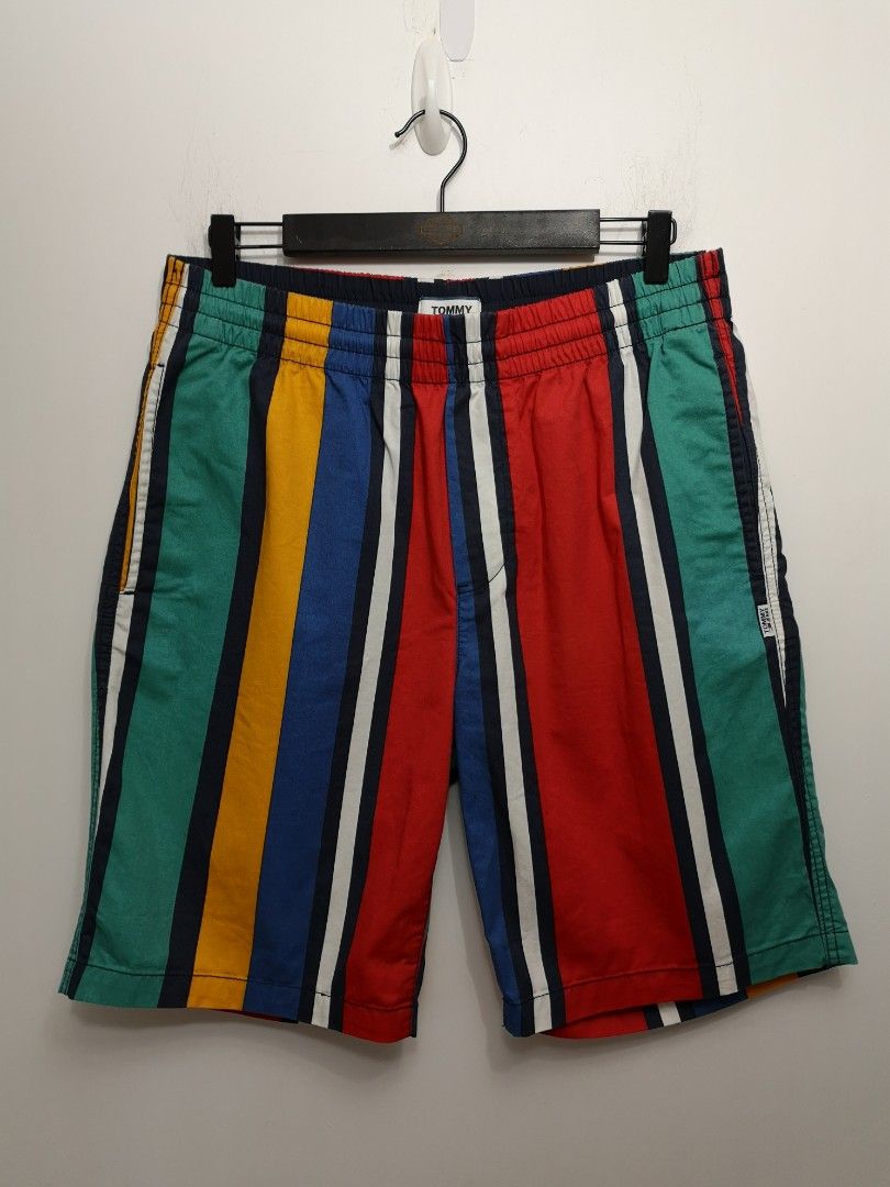 tommy jean s men vintage retro look wide vertical stripes print elastic drawstring waist basketball shorts Carousell