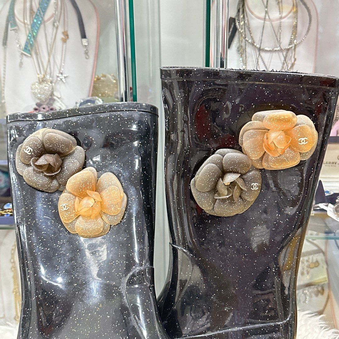 Chanel camellia rain boots hot sale