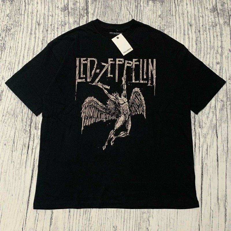 Baju Kaos PULL BEAR Oversize T Shirt Vintage Led Zeppelin Hitam Fesyen Pria Pakaian Atasan di Carousell