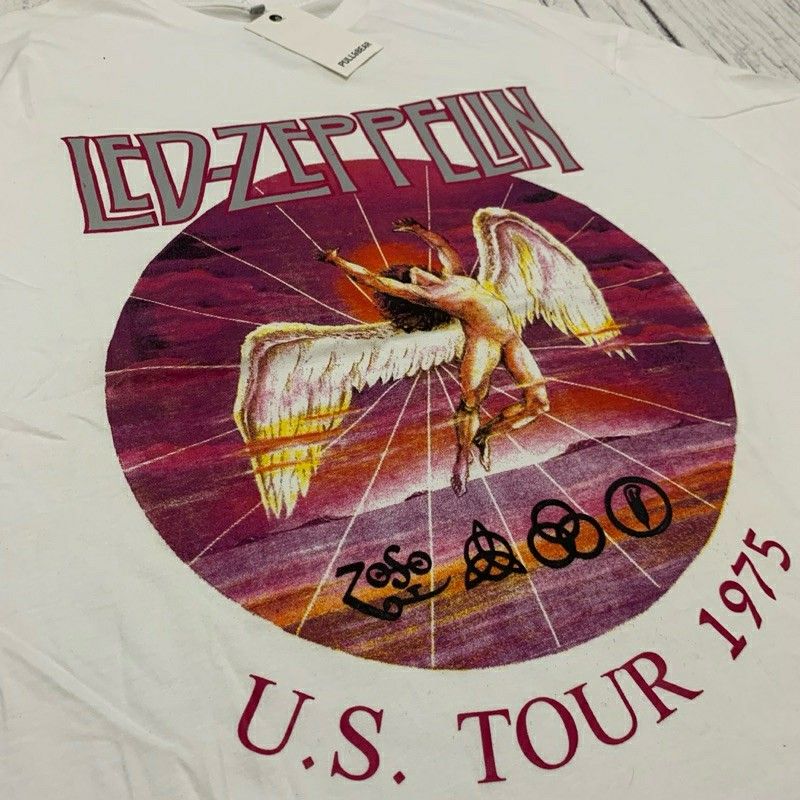 Baju Kaos PULL BEAR Oversize T Shirt Vintage Led Zeppelin Putih