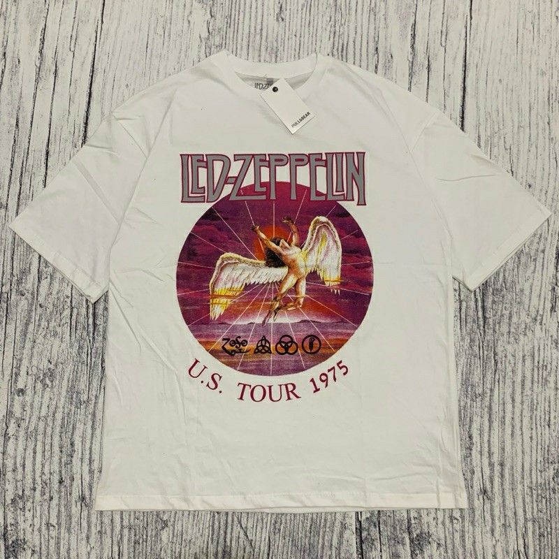 Baju Kaos PULL BEAR Oversize T Shirt Vintage Led Zeppelin Putih