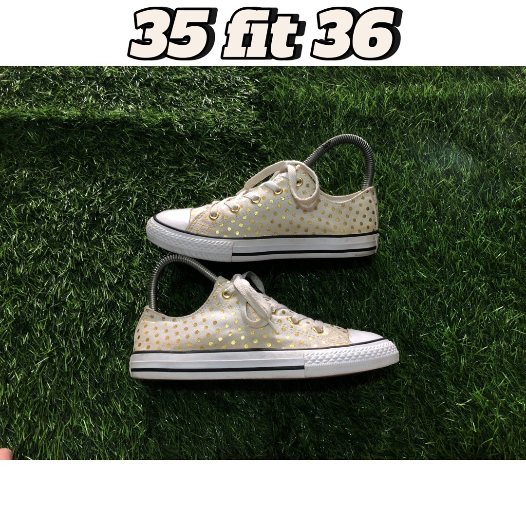 Converse White Gold Polka Dot All Star Low Fesyen Wanita Sepatu di Carousell